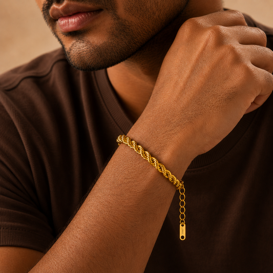 Golden Rope Flexi Size Steel Regular Bracelet (6MM) | 18K PVD Gold Plated- For Men | Includes: Bracelet