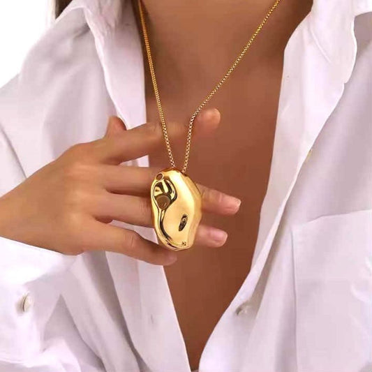 Bold Organic chunky Necklace | PVD 18K Gold Plated, Stainless Steel, Water Proof - For Women | Includes: Necklace