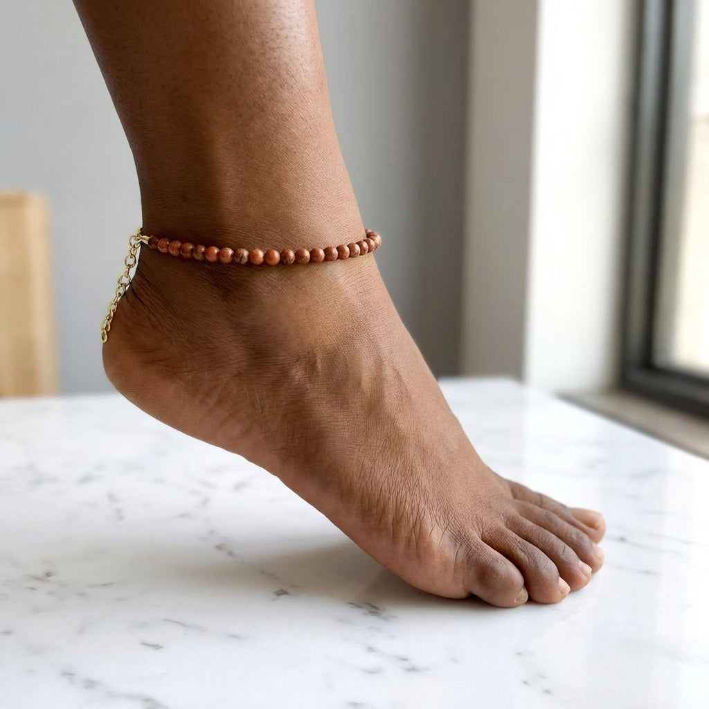 Sunkissed Trail Anklet | Mahogany Obsidian Stone - For Women | Includes: Anklet