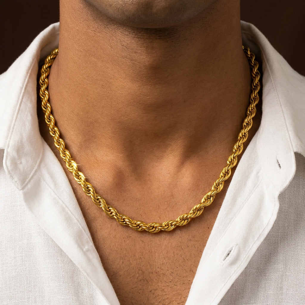 Golden Rope Bold Steel Chain (6mm) | 18K PVD Gold Plated- For Men| Includes: Necklace