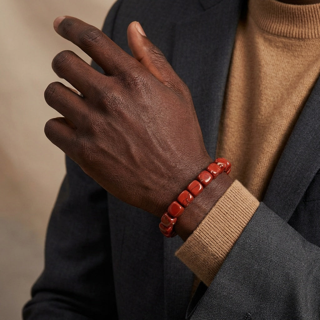 Grounding & Stability Tumble Bracelet | Red Jasper Stone - For Men | Includes: Bracelet