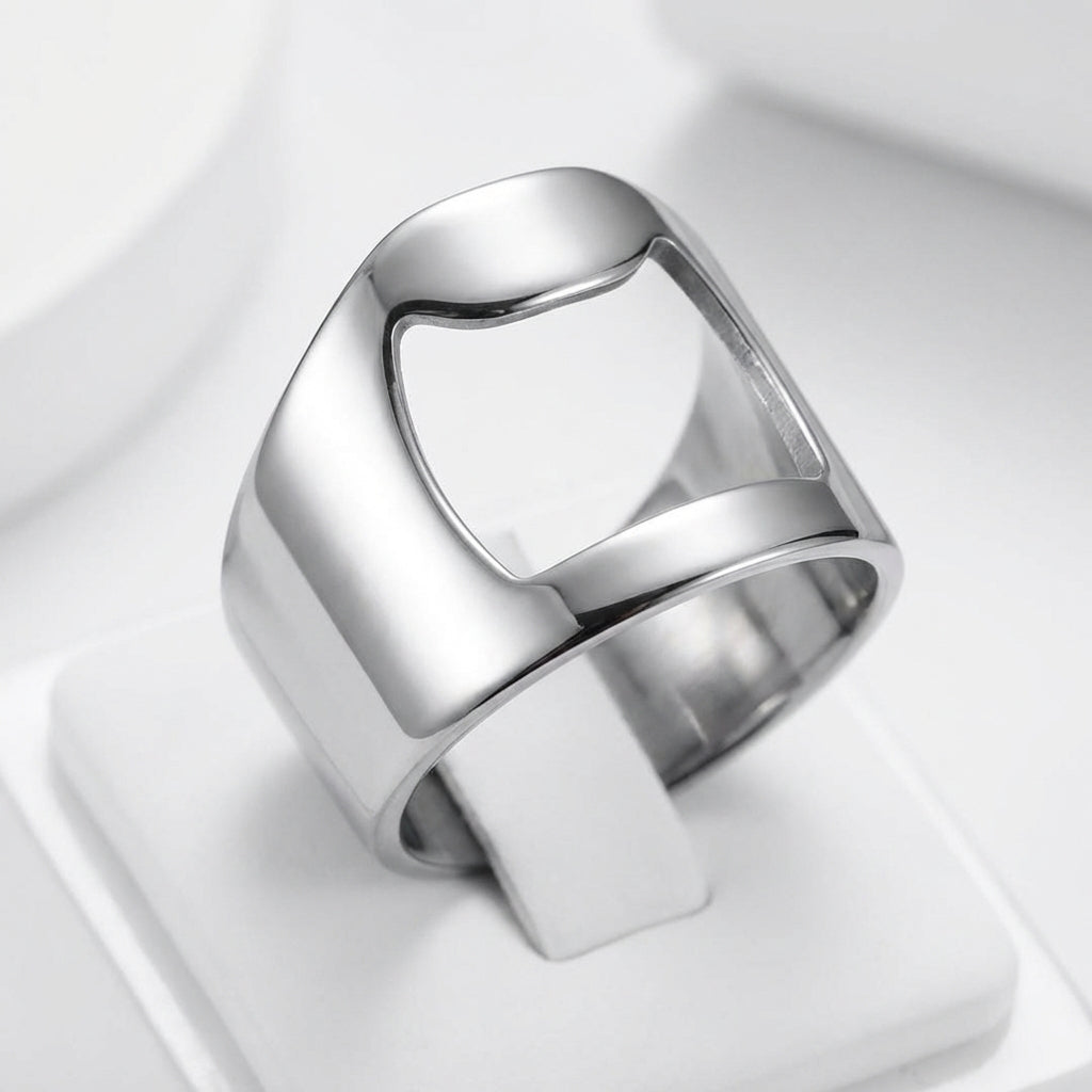Funky Steel Bottle Opener Ring | REAL Steel– For Men | Includes: Ring