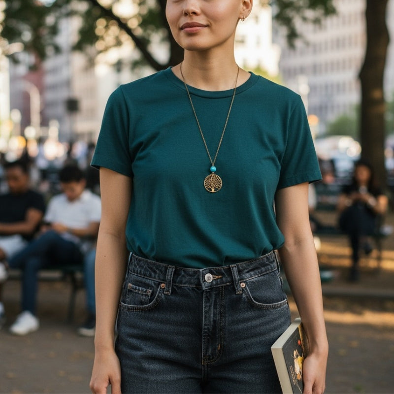 Leafy Tree Turquoise Necklace | Brass & Turquoise - For Women | Includes: Necklace