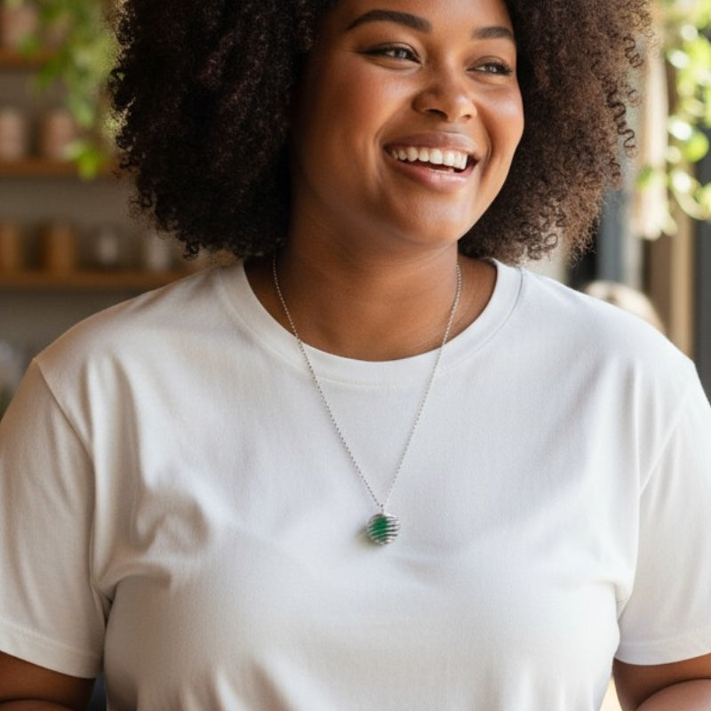 Dainty Whirl Clarity Silverish Necklace | Aventurine Stone - For Women | Includes: Necklace