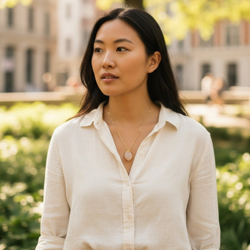 Chunky Whirl Golden Rose Necklace | Rose Quartz - For Women | Includes: Necklace