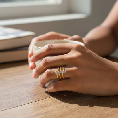 Triple Layer Zircon Adjustable Ring | 18K PVD Gold Plated- For Women | Includes: Ring