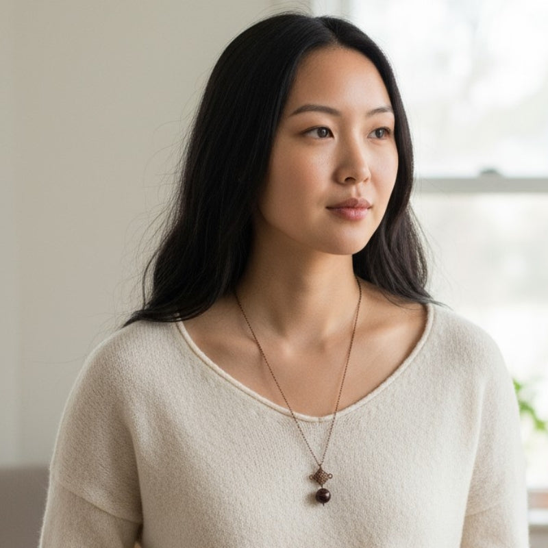 Dainty Bronze Squareyard Necklace | Red Tiger Eye - For Women | Includes: Necklace