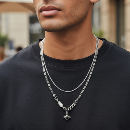 Obsidian Dual Layer Necklace | Premium Alloy- For Men| Includes: Necklace