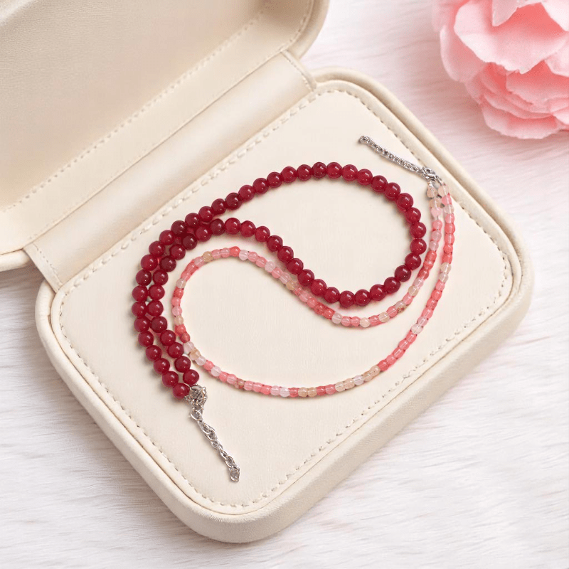 Double Layered Firestone Necklace | Onyx Stone - For Women | Includes: Necklace (Set Of 2)