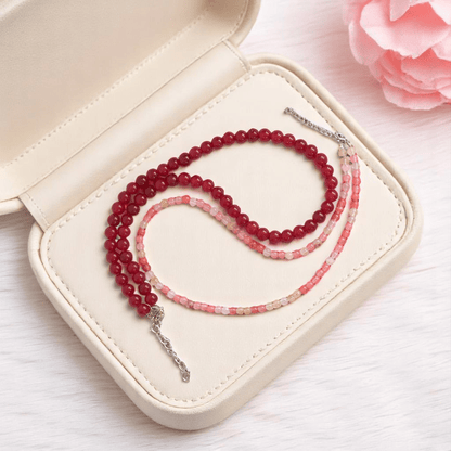 Double Layered Firestone Necklace | Onyx Stone - For Women | Includes: Necklace (Set Of 2)