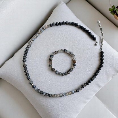 Mystic Dragon Vein Set | Dragon Vein Agate - For Unisex | Includes: Necklace & Bracelet