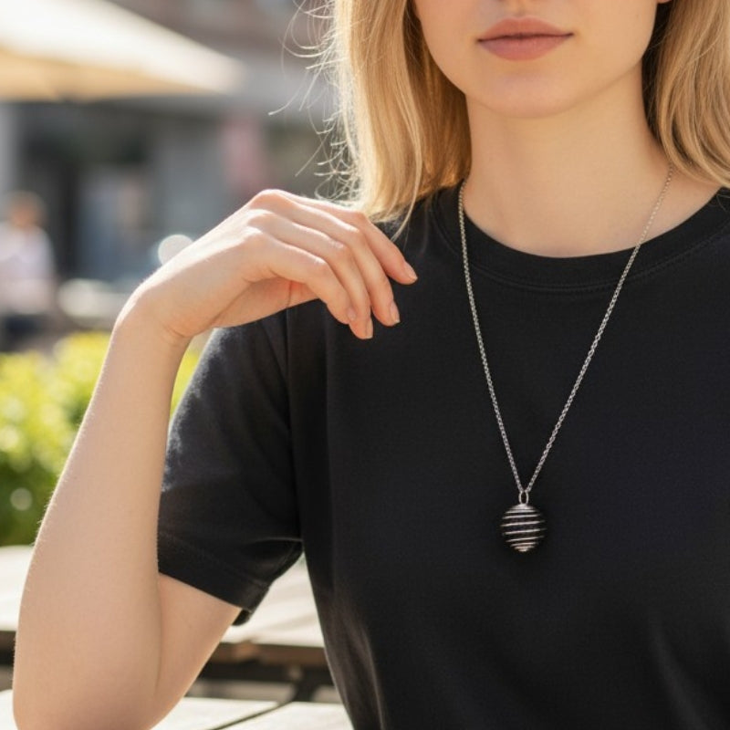 Dainty Whirl Black Mamba Silverish Necklace | Lava Stone - For Women | Includes: Necklace