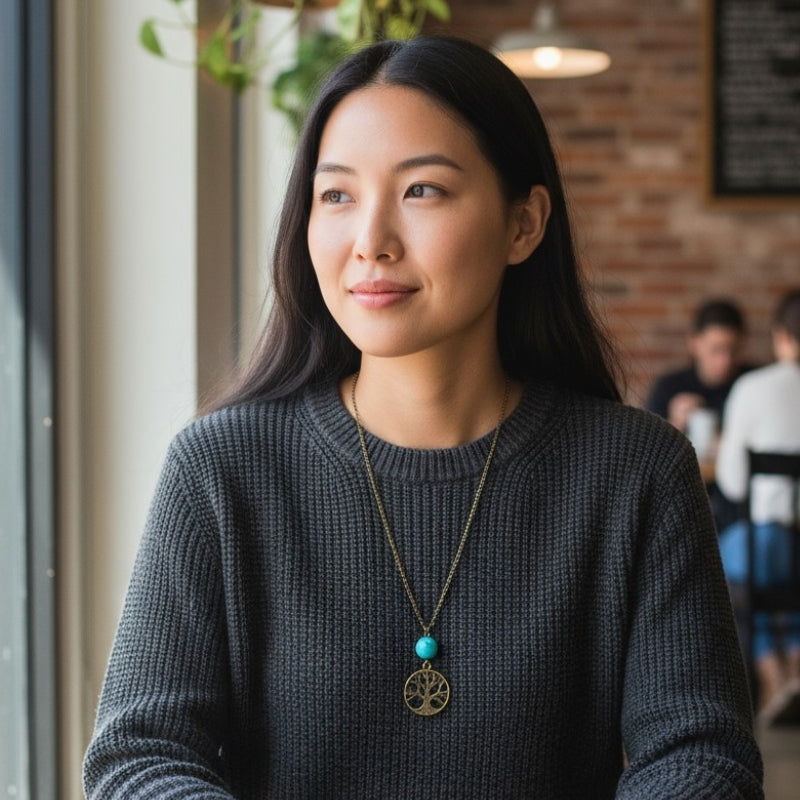 Banyan Tree Turquoise Necklace | Brass & Turquoise - For Women | Includes: Necklace