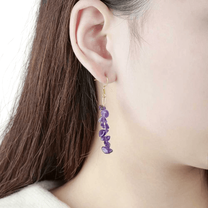 Crystal Whispers Earrings | Amethyst & PVD 18K Gold Plating - For Women | Includes: Earrings