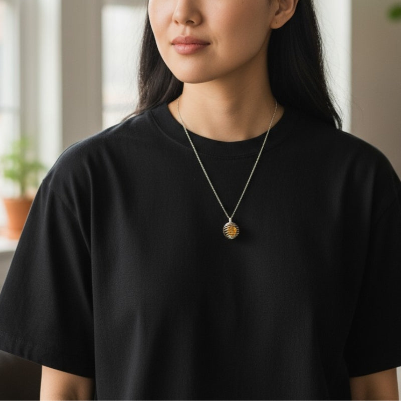 Dainty Whirl Amber Silverish Necklace | Yellow Crystal - For Women | Includes: Necklace