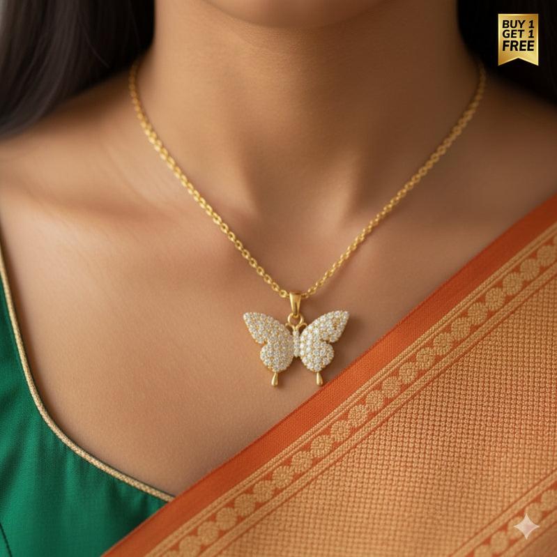 Dainty Zircon Butterfly Necklace | Cubic Zircon- For Women | Includes: Necklace