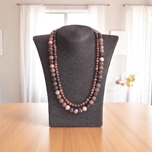 Double Layered Love Rhodonite Necklace | Rhodonite Stone - For Women | Includes: Necklace (Set Of 2)