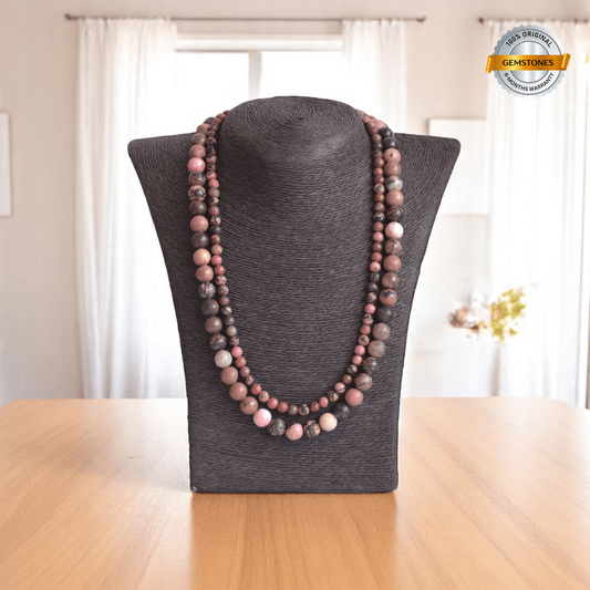 Double Layered Love Rhodonite Necklace | Rhodonite Stone - For Women | Includes: Necklace (Set Of 2)