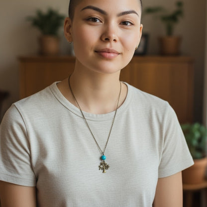 Tree Turquoise Necklace | Brass & Turquoise - For Women | Includes: Necklace