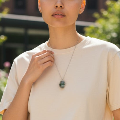 Chunky Whirl Silverish Nature Necklace | Tree Agate- For Women | Includes: Necklace