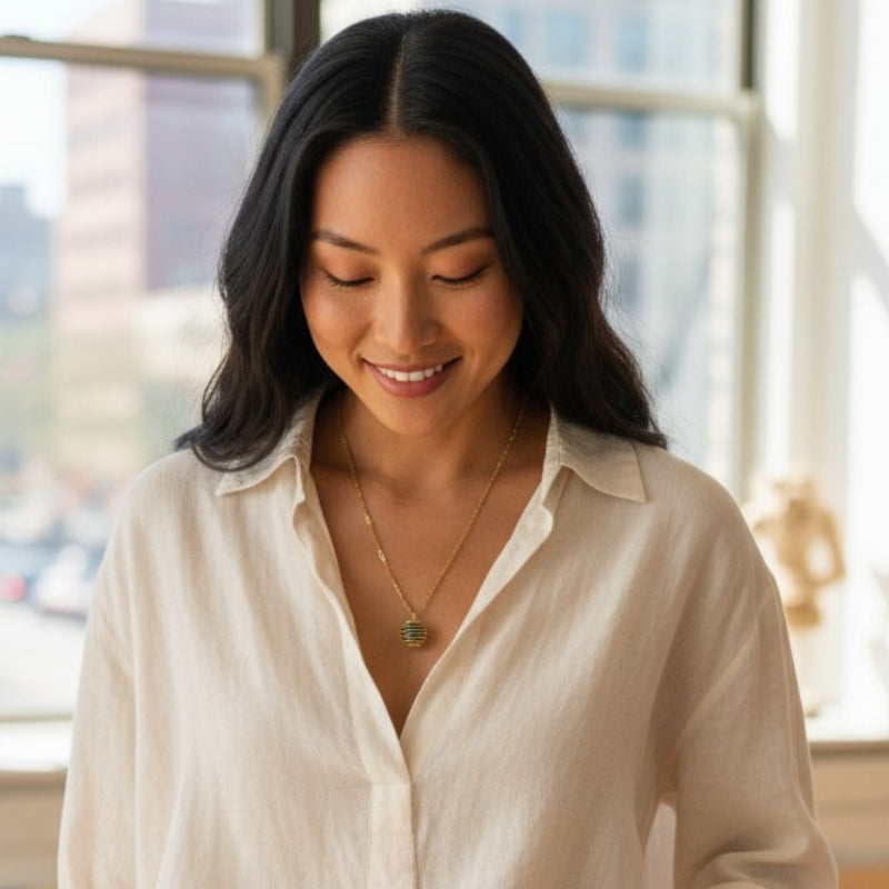 Dainty Whirl Peacock Golden Necklace | Azurite Stone - For Women | Includes: Necklace
