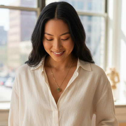 Dainty Whirl Peacock Golden Necklace | Azurite Stone - For Women | Includes: Necklace