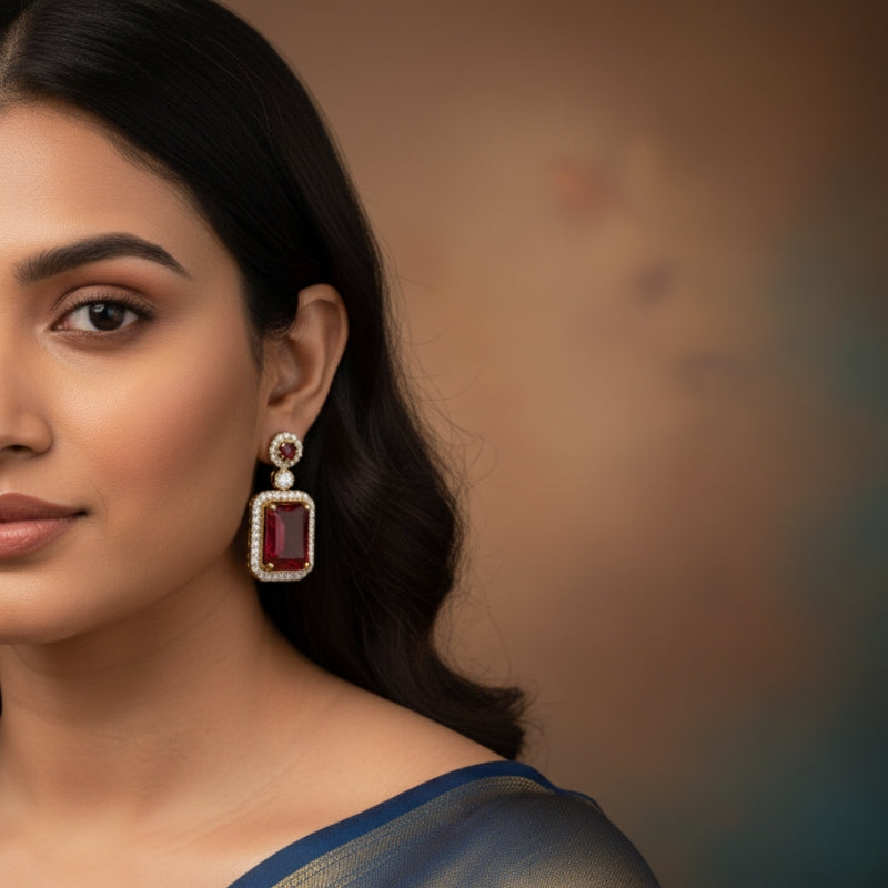 Bold Red Zircon Earring | 18K PVD Gold Plated - For Women | Includes: Earring