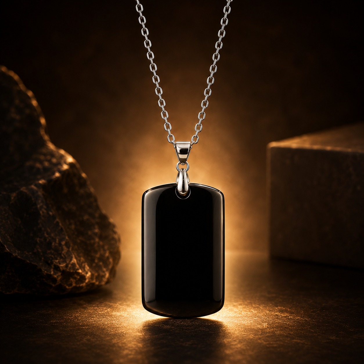 Black Onyx REAL Stone Men's Necklace | Stainless Steel - For Men| Includes: Necklace