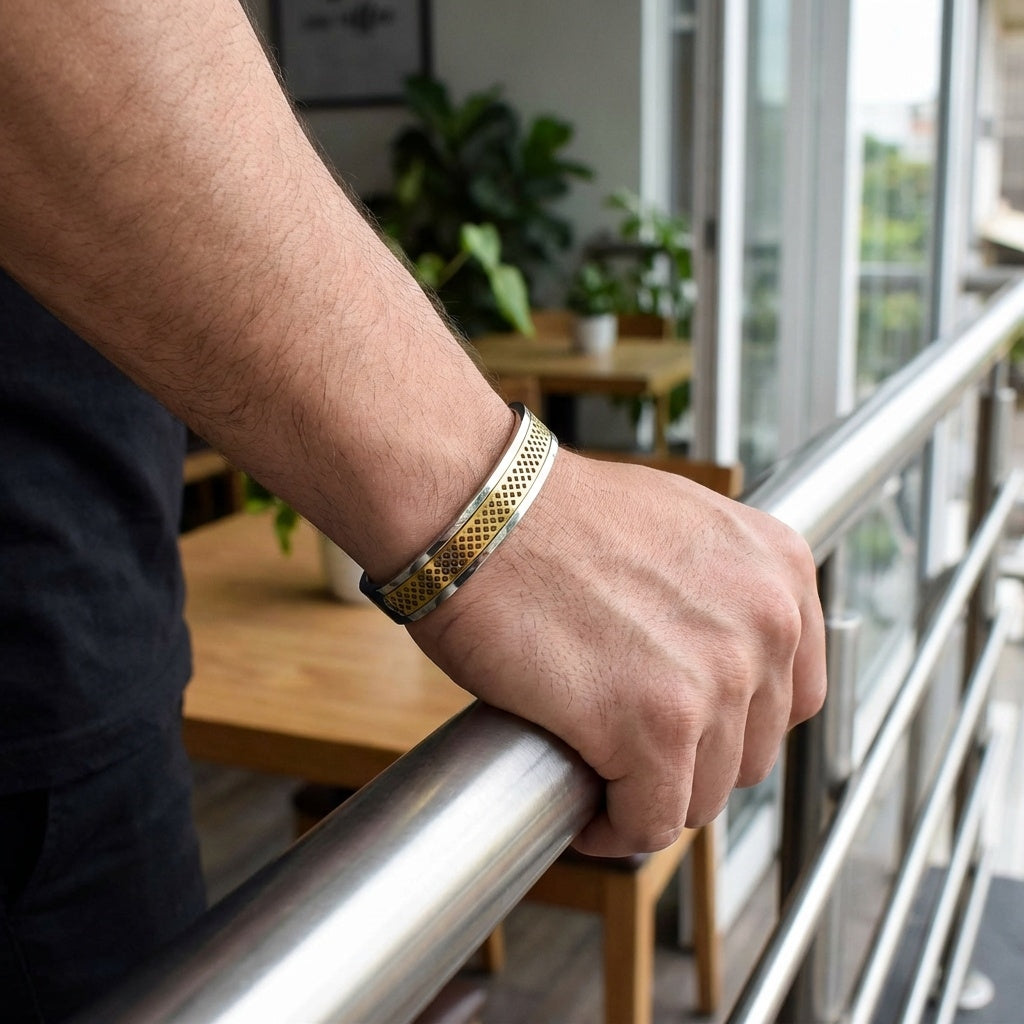 Ultra Modern criss-cross PVD Plated Cuff Bracelet | TITANIUM STEEL - For Men | Includes: Bracelet