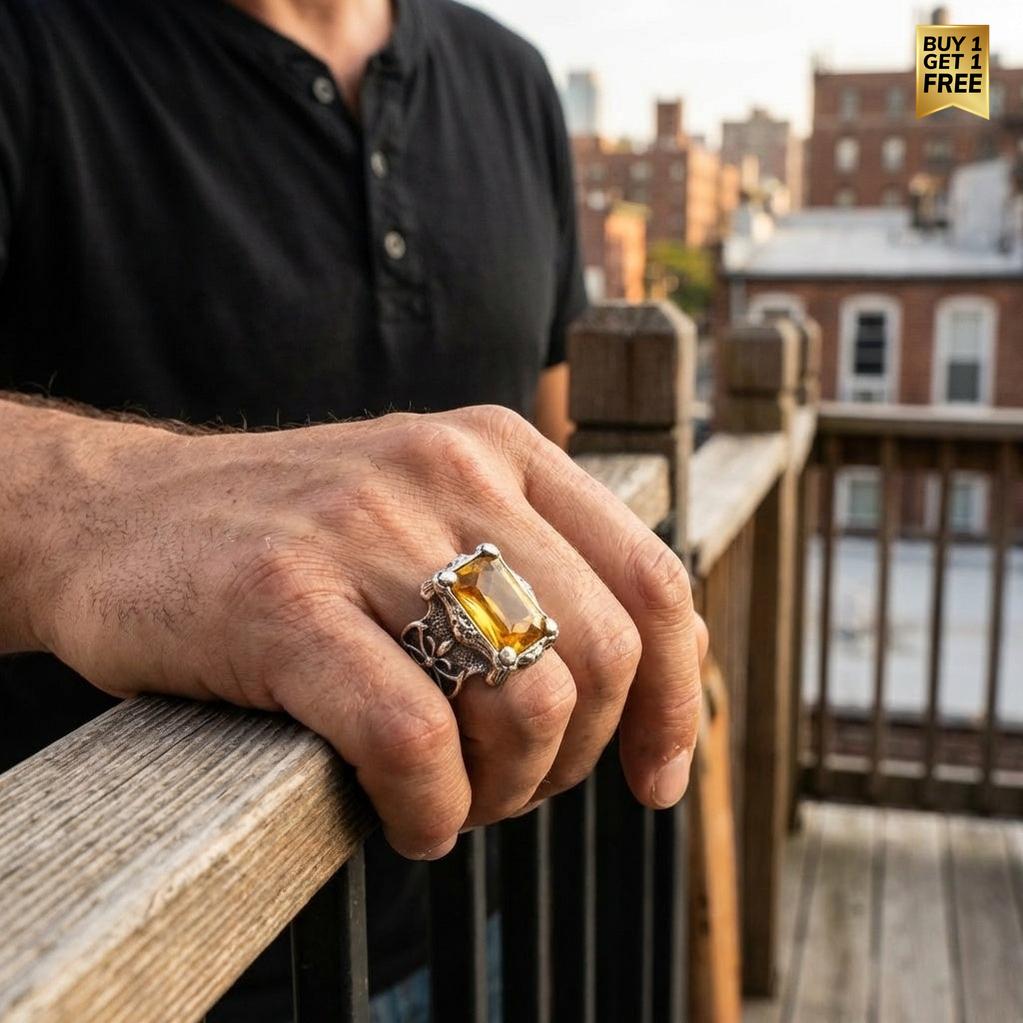 Yellow Zircon BOLD Iranian Sword Ring | Titanium Steel– For Men | Includes: Ring