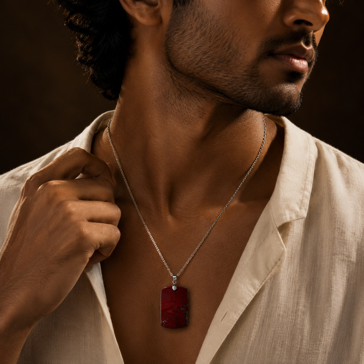 Red Jasper REAL Stone Men's Necklace | Stainless Steel - For Men| Includes: Necklace