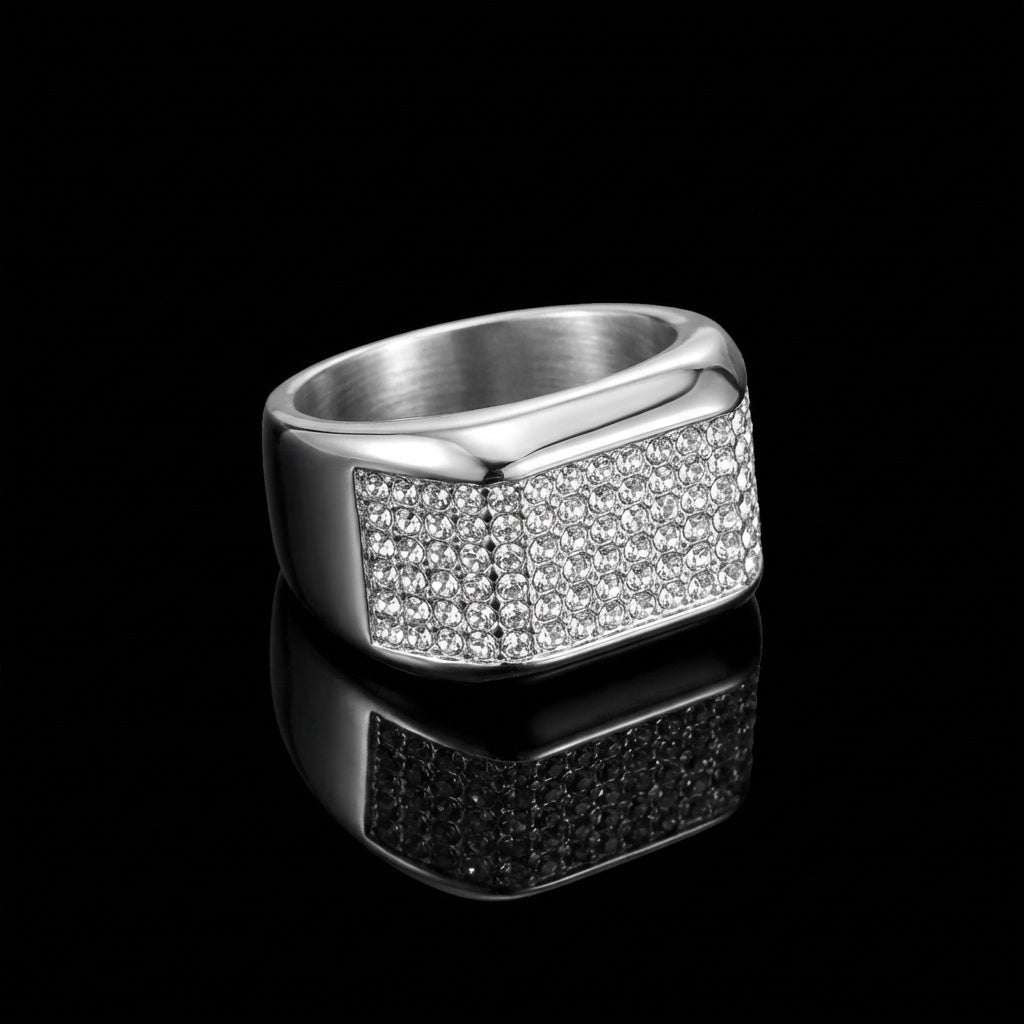 Ultra Luxury Multi-Zircon Silverish Titanium Ring | PVD Plated– For Men | Includes: Ring