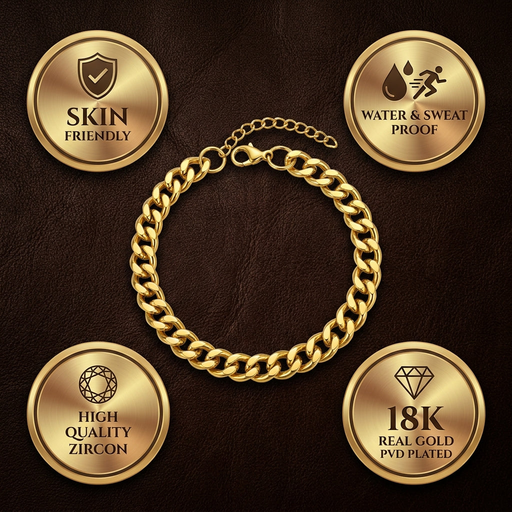 Golden Lean-Link Flexi Size Steel Regular Bracelet (7MM) | 18K PVD Gold Plated- For Men | Includes: Bracelet