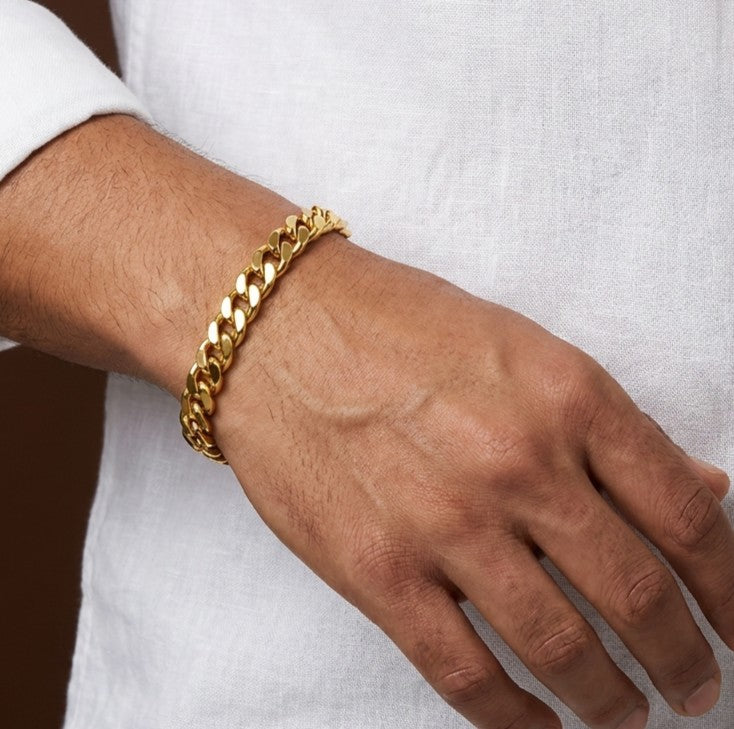 Lean Weave Design Flexi Golden 4MM THIN Bracelet | 18K PVD Gold Plated- For Men | Includes: Bracelet