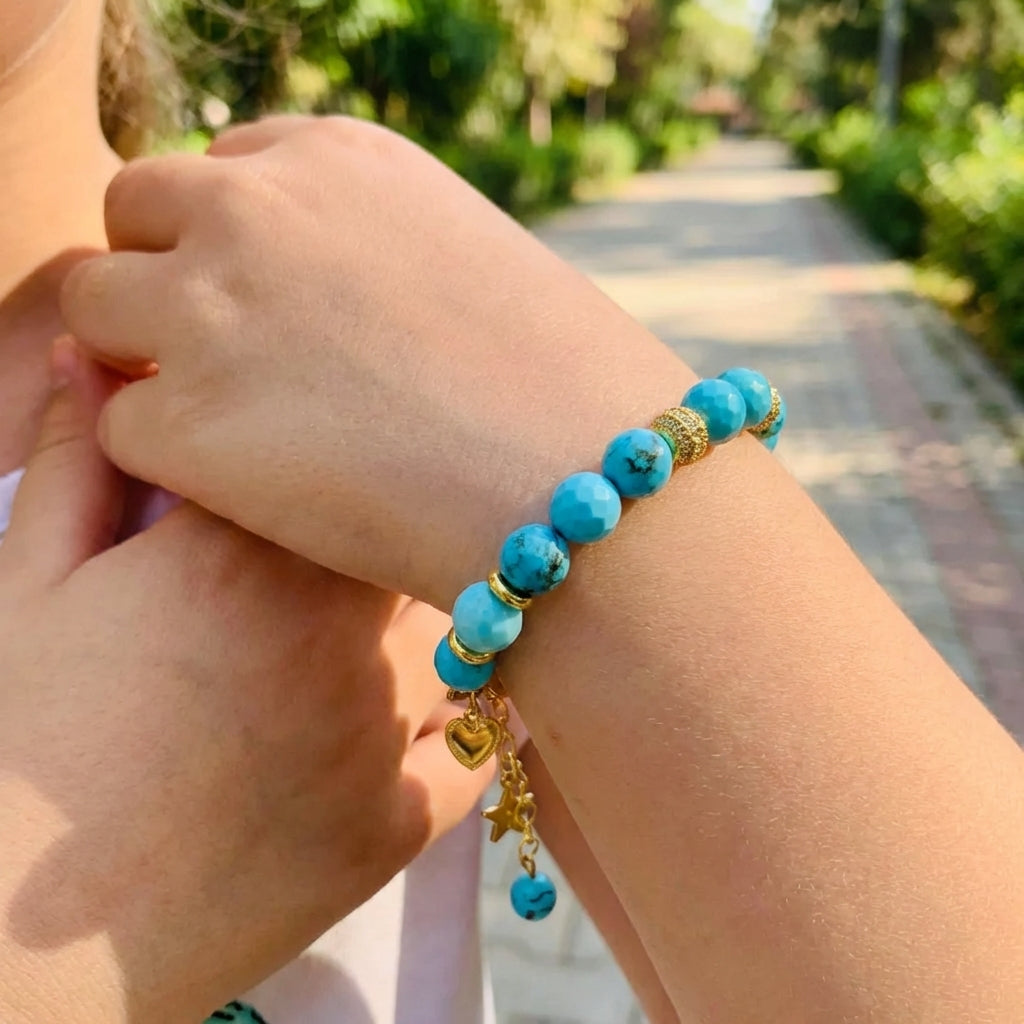 Sky Stone Charm Bracelet | Turquoise Magnesite Stone - For Kids | Includes: Bracelet