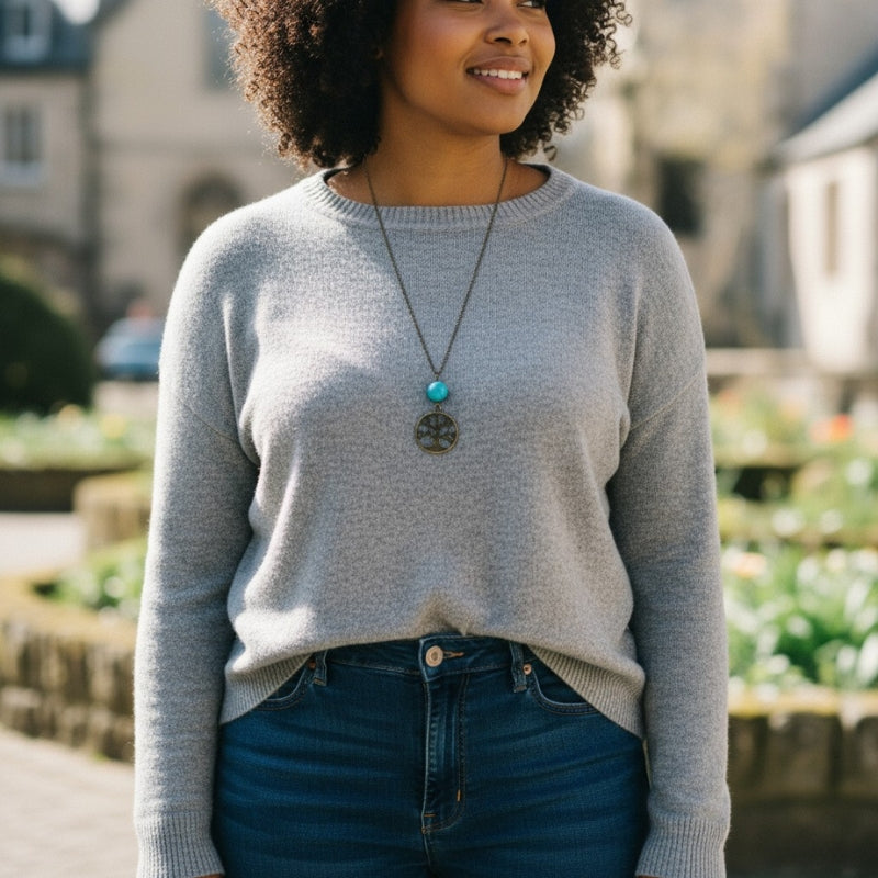 Banyan Tree Turquoise Necklace | Brass & Turquoise - For Women | Includes: Necklace