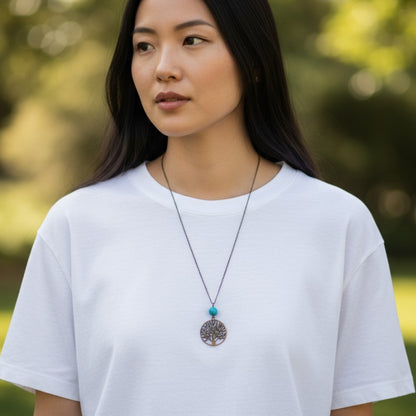 Leafy Tree Turquoise Necklace | Brass & Turquoise - For Women | Includes: Necklace