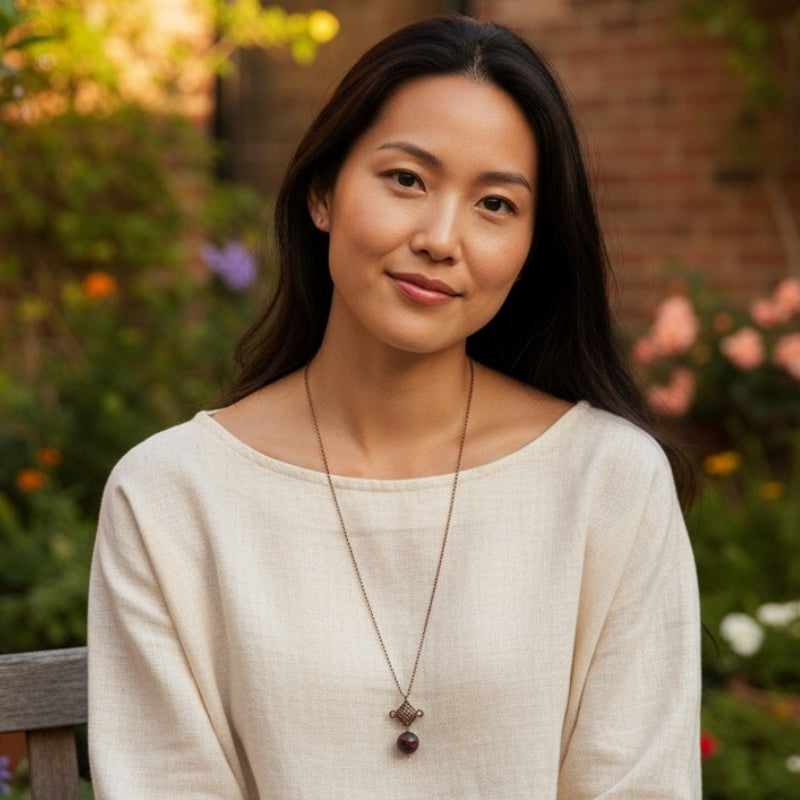 Dainty Bronze Squareyard Necklace | Red Tiger Eye - For Women | Includes: Necklace