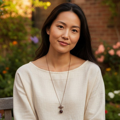 Dainty Bronze Squareyard Necklace | Red Tiger Eye - For Women | Includes: Necklace