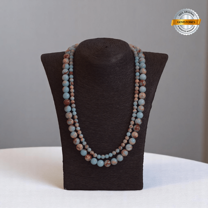 Double Layered Ocean Drift Amulet Necklace | Aqua Terra Jasper Stone - For Women | Includes: Necklace (Set Of 2)