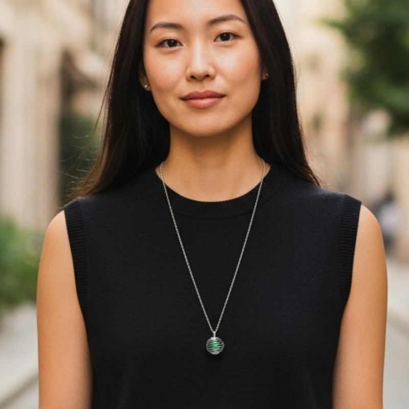 Dainty Whirl Clarity Silverish Necklace | Aventurine Stone - For Women | Includes: Necklace