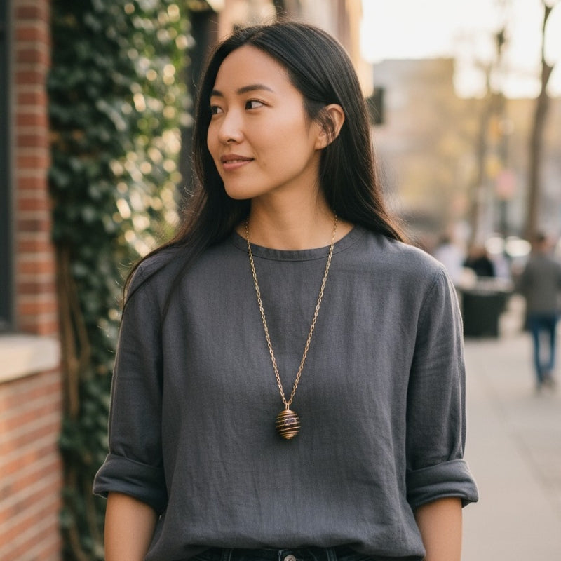 Chunky Whirl Courage Golden Necklace | Tiger Eye - For Women | Includes: Necklace