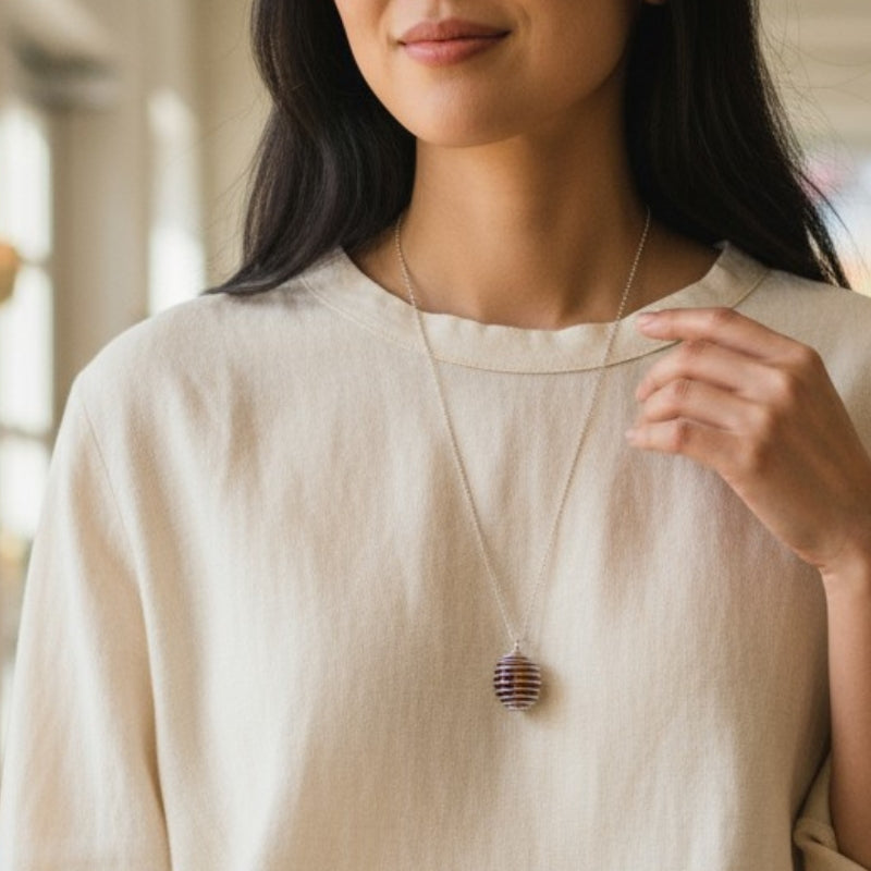 Chunky Whirl Courage Silverish Necklace | Tiger Eye - For Women | Includes: Necklace