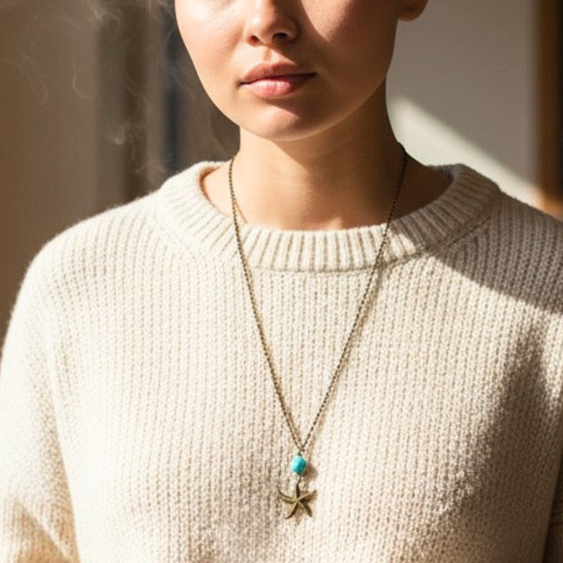 Starfish Turquoise Necklace | Brass & Turquoise - For Women | Includes: Necklace