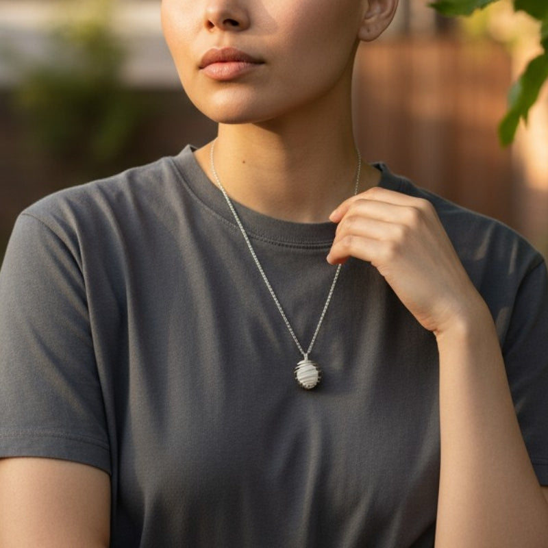 Dainty Whirl Rosy Silverish Necklace | Rosae Quartz - For Women | Includes: Necklace