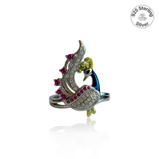 Peacock Grace Ring | 925 Silver & Zircon - For Women | Includes: Ring