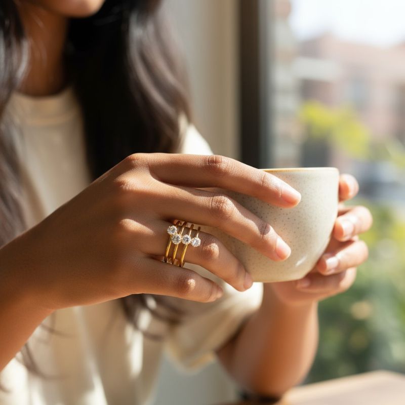 Triple Layer Zircon Adjustable Ring | 18K PVD Gold Plated- For Women | Includes: Ring