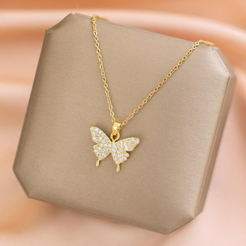 Dainty Zircon Butterfly Necklace | Cubic Zircon- For Women | Includes: Necklace