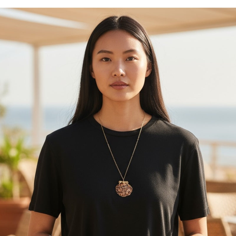 Tiger calico scallop Necklace | Natural Scallop - For Women | Includes: Necklace