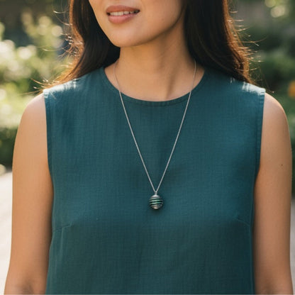 Dainty Whirl Growth Silverish Necklace | Malachite Stone- For Women | Includes: Necklace